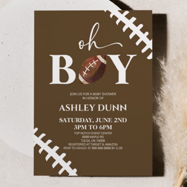 Invitación Fútbol Oh Boy Brown White Baby Shower (Subido por el creador)