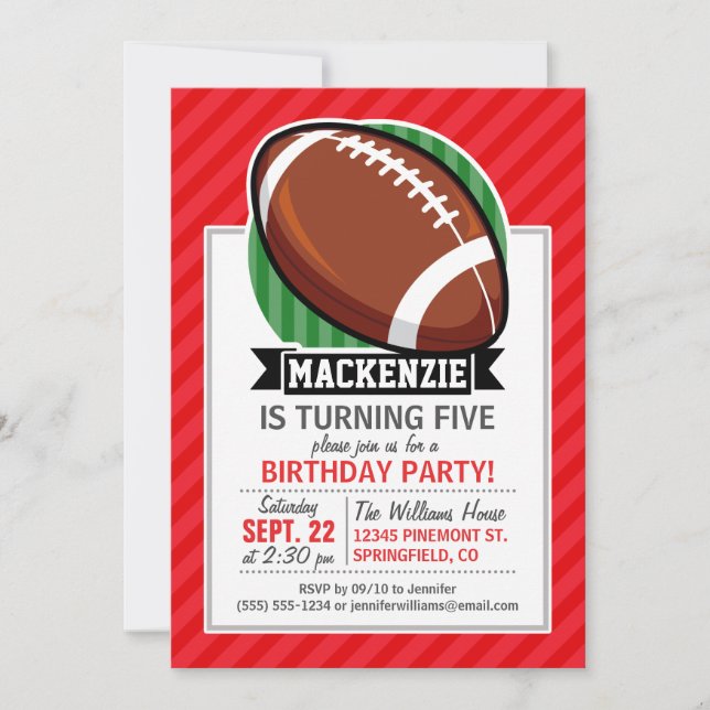 Invitación Fútbol personalizado en franjas diagonales rojas (Anverso)