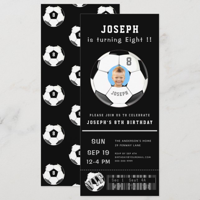 Invitación Fútbol Personalizado Fotos Ticket Cumpleaños (Anverso / Reverso)