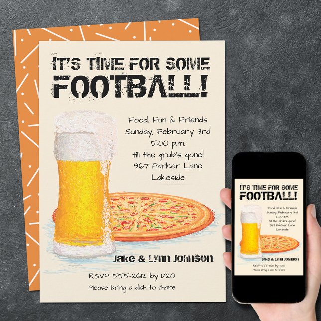 Invitación Fútbol pizza y cerveza (Pizza and Beer Football Game Day Party Invitations)
