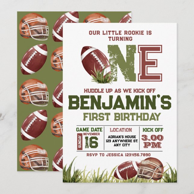 Invitación Fútbol Primer año después partido de cumpleaños de (Anverso / Reverso)