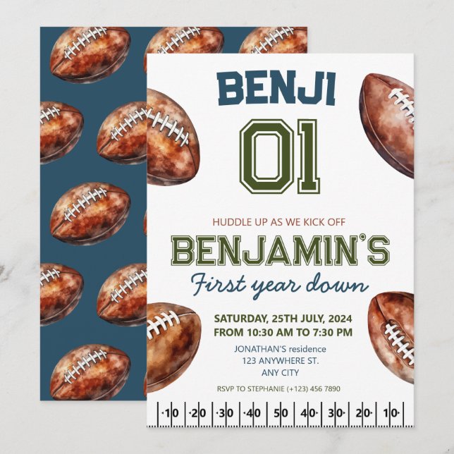 Invitación Fútbol Primer año después partido de cumpleaños de (Anverso / Reverso)