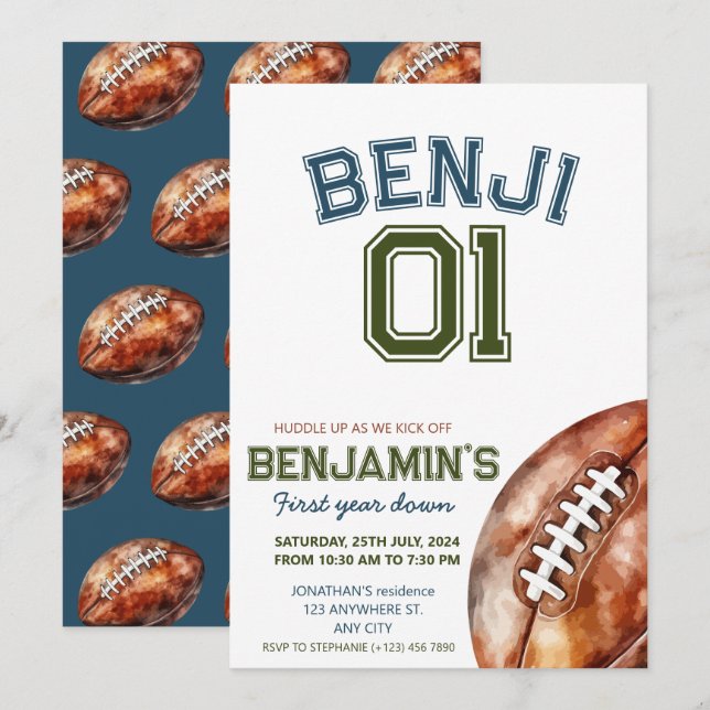 Invitación Fútbol Primer año después partido de cumpleaños de (Anverso / Reverso)