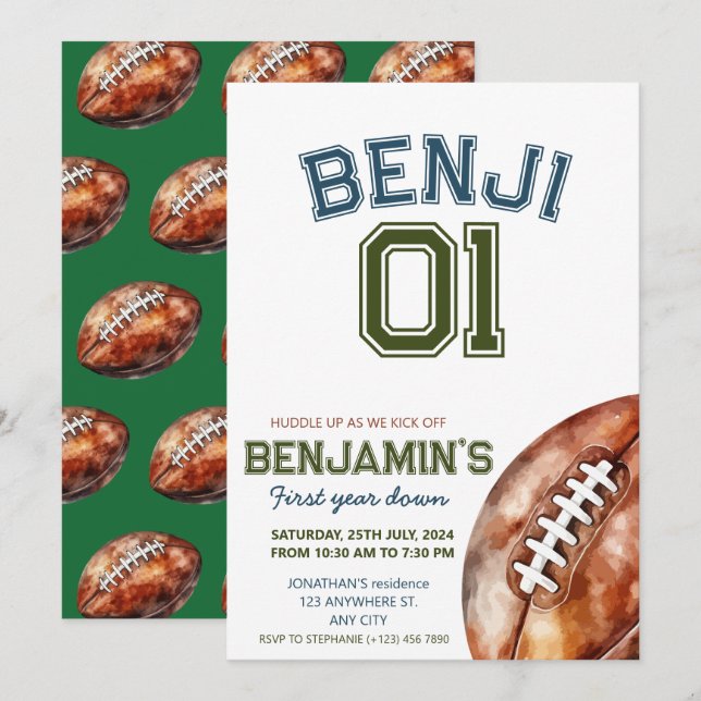 Invitación Fútbol Primer año después partido de cumpleaños de (Anverso / Reverso)