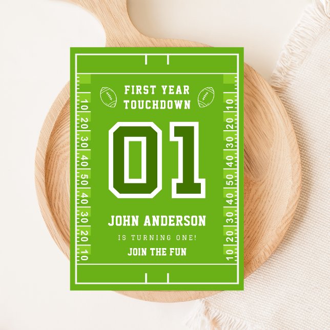 Invitación Fútbol Primer Año Touchdown Cumpleaños Número 1 Fi (Subido por el creador)