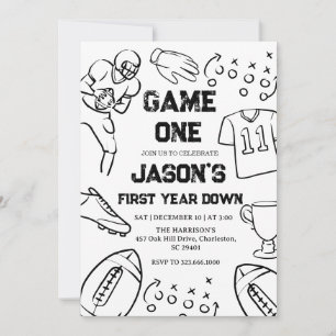 Invitación Fútbol Primer Cumpleaños Juego de Deportes America