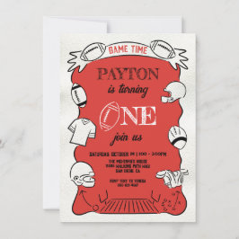 Invitación Fútbol Rojo 1er cumpleaños de una mano