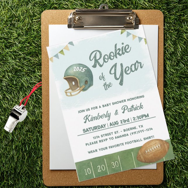 Invitación Fútbol Rookie of the Year (Rookie of the Year Football Baby Shower Invitation)