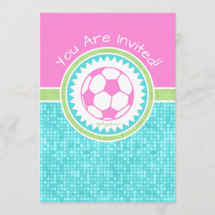 Invitación Fútbol Tri-Pastel en color con tela Aqua