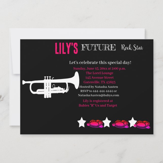 Invitación futura de Baby Shower de Rocker (Anverso)