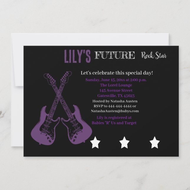 Invitación futura de Baby Shower de Rocker (Anverso)