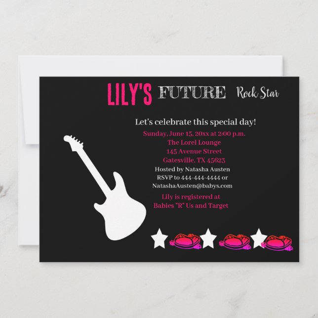 Invitación futura de Baby Shower de Rocker (Anverso)