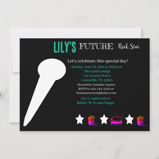 Invitación futura de Baby Shower de Rocker (Anverso)