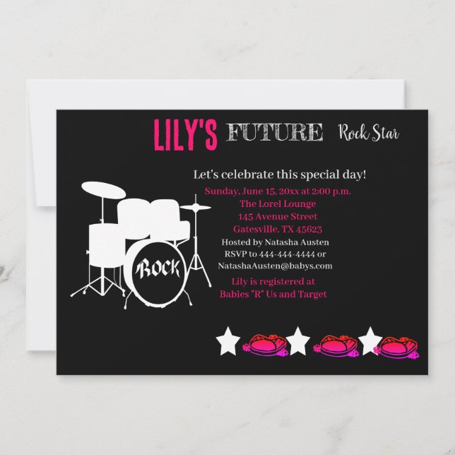 Invitación futura de Baby Shower de Rocker (Anverso)