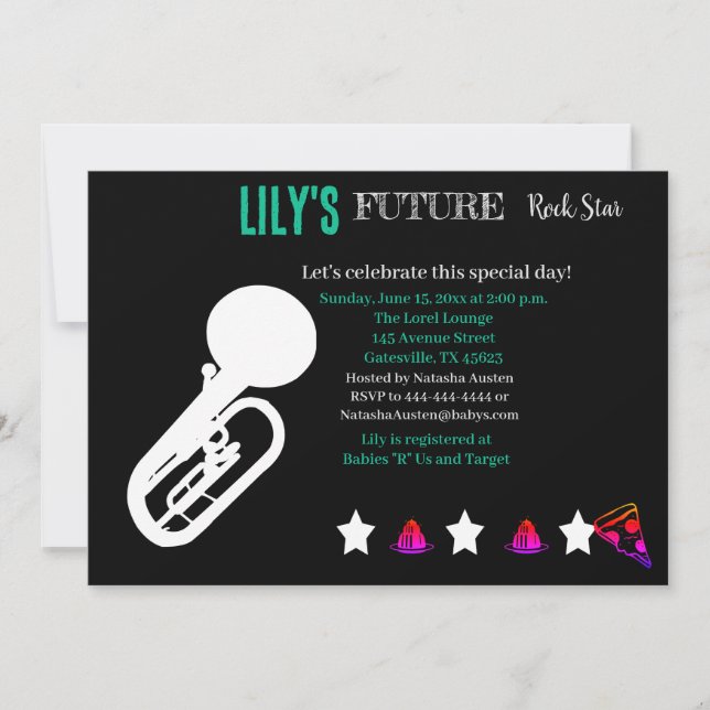 Invitación futura de Baby Shower de Rocker (Anverso)