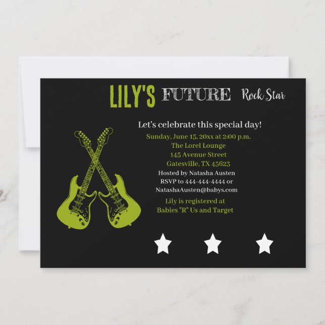 Invitación futura de Baby Shower de Rocker (Anverso)