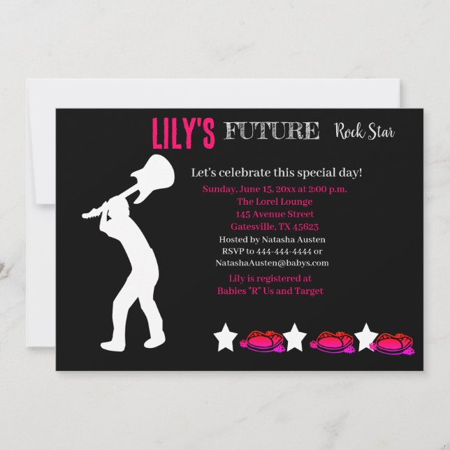 Invitación futura de Baby Shower de Rocker (Anverso)