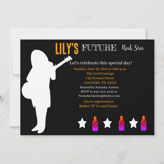 Invitación futura de Baby Shower de Rocker (Anverso)