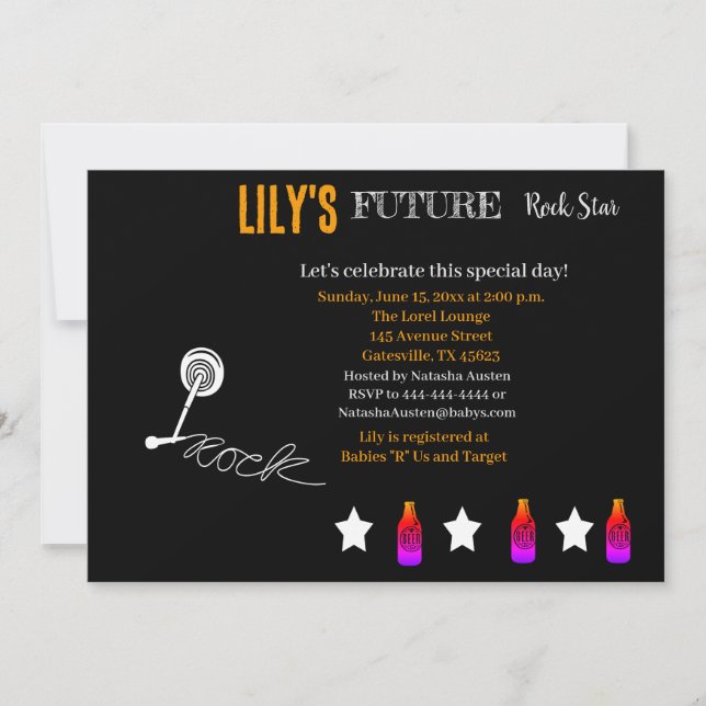 Invitación futura de Baby Shower de Rocker (Anverso)