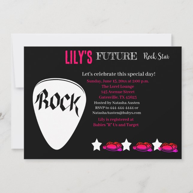 Invitación futura de Baby Shower de Rocker (Anverso)