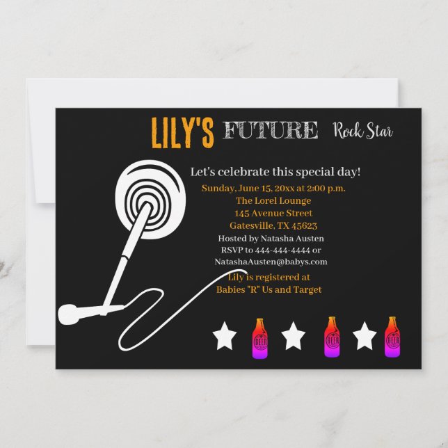 Invitación futura de Baby Shower de Rocker (Anverso)