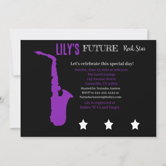 Invitación futura de Baby Shower de Rocker (Anverso)