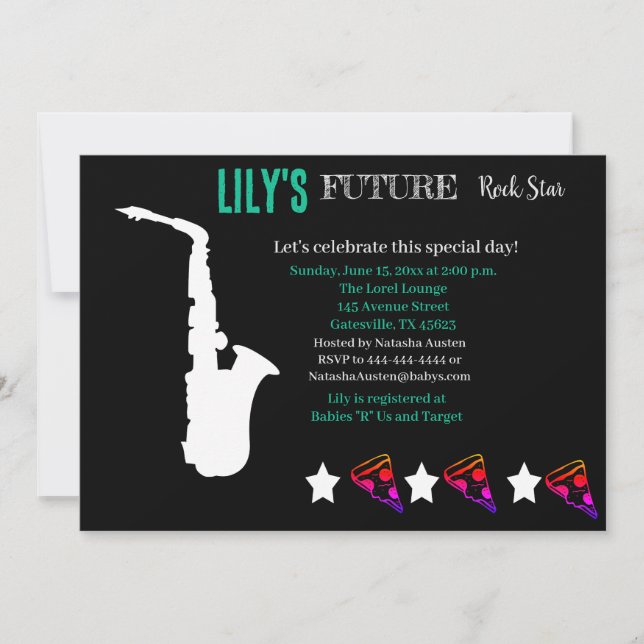 Invitación futura de Baby Shower de Rocker (Anverso)