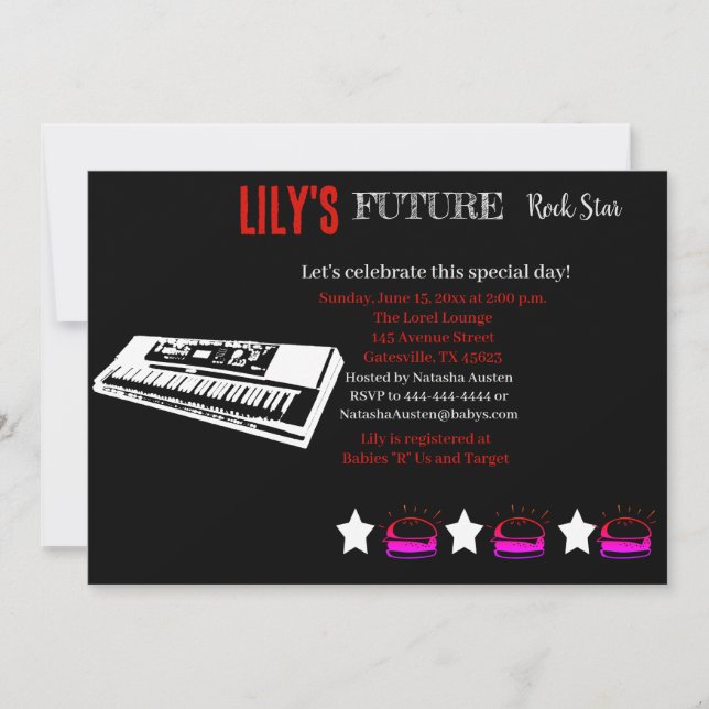 Invitación futura de Baby Shower de Rocker (Anverso)
