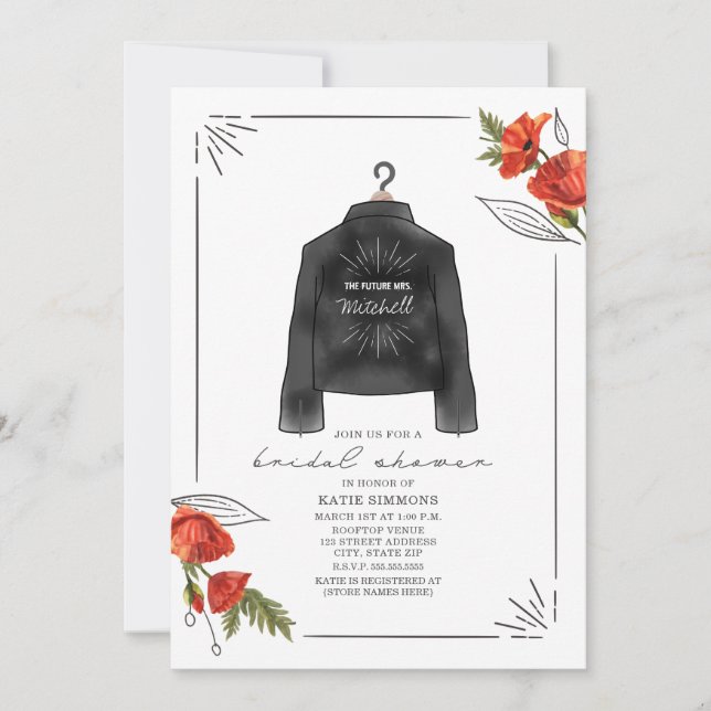 Invitación Futura señora Leather Jacket Poppies Bridal Shower (Anverso)