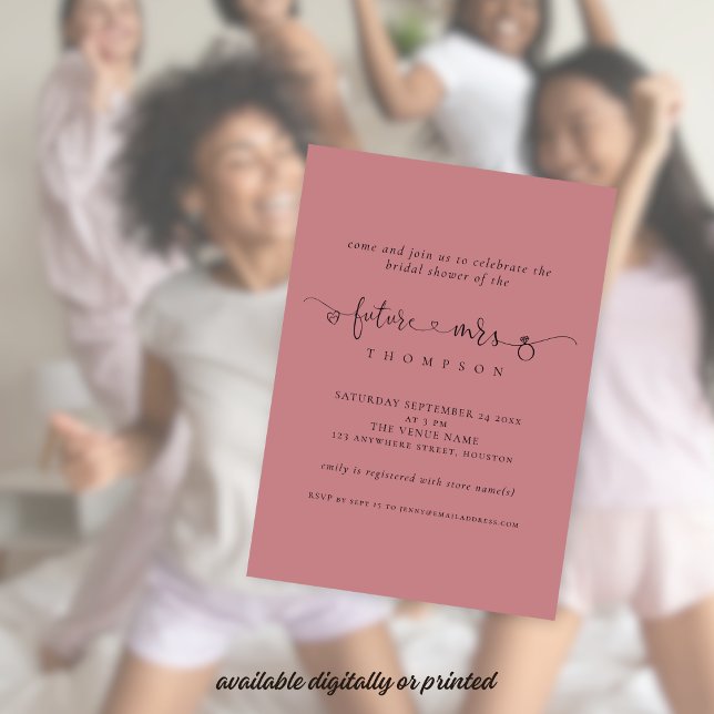 Invitación Futura Sra Bridal Shower Dusty Rosa Rosa (Available digitally or printed)