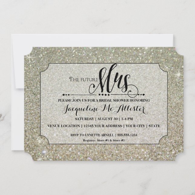 Invitación Futura Sra. Ticket Silver Purpurina Bridal Shower (Anverso)