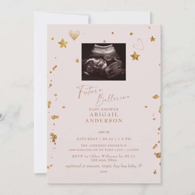 Invitación Future Ballerina Ultrasound Rubor Baby Shower (Anverso)