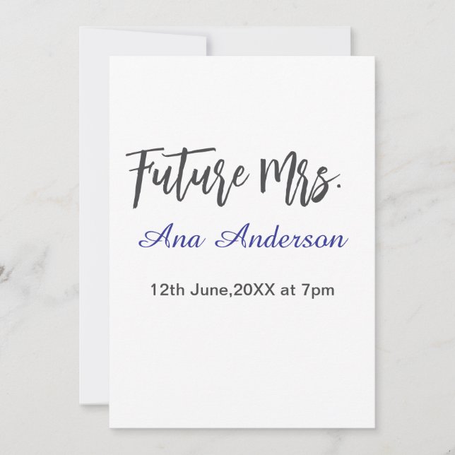 Invitación Future mrs surname bride to be purple gray name da (Anverso)