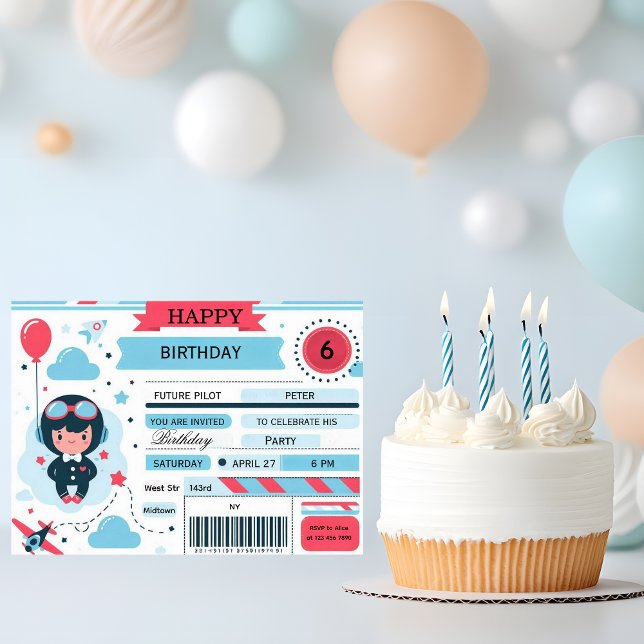 Invitación Future Pilot Airplane Boarding Pass Birthday (Subido por el creador)