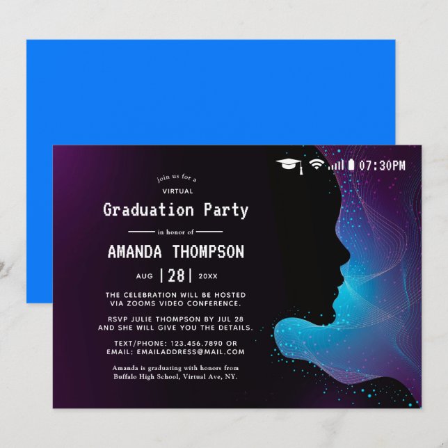 Invitación Futurista fiesta de graduación virtual de respland (Anverso / Reverso)