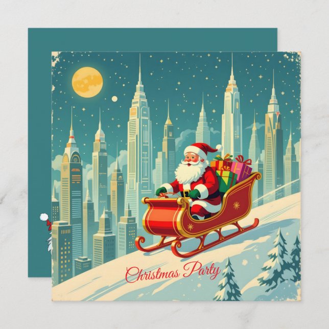 Invitación Futuristic City Santa Sleigh Christmas Party SQ (Anverso / Reverso)