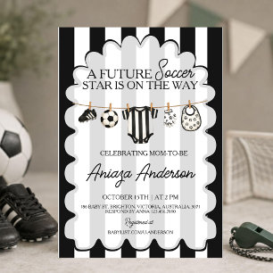 Invitación Futuro Astro del Fútbol con Rayas Negras y Blancas
