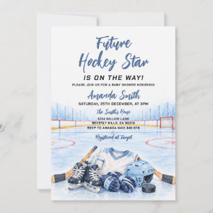 Invitación Futuro bebé estrella de hockey Shower Azul Deporte