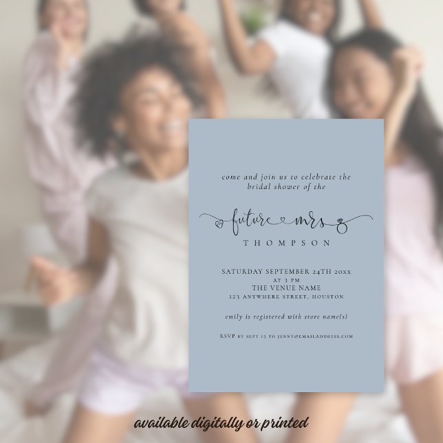 Invitación Futuro de moda Sra. Bridal Dusty Blue Shower (Available digitally or printed)