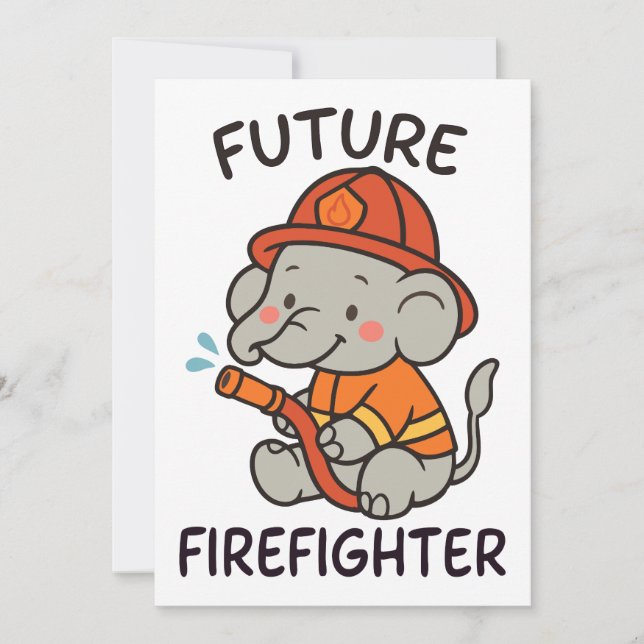 Invitación Futuro elefante lindo niños bomberos divertidos (Anverso)