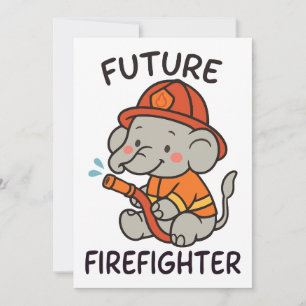 Invitación Futuro elefante lindo niños bomberos divertidos