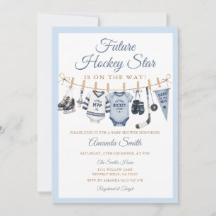 Invitación Futuro Estrella de Hockey Baby Shower Azul Deporte
