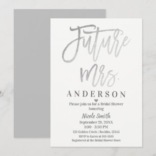 Invitación Futuro Sra. Silver Bridal Shower de guión moderno