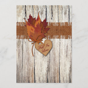 Invitación FUX Burlap, Wood, Leaves, Heart Wedding Invitado