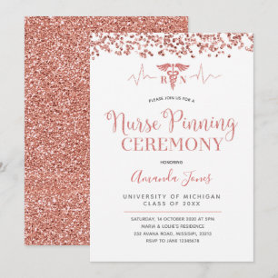 Invitación FUX ROSA ORO RN Nurse Ceremonia de fondeo