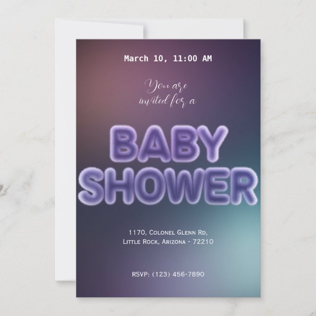 Invitación Fuzzy Neon Baby Shower Fiesta (Anverso)