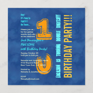 Invitación G10B de 10 años, azul y oro moderno