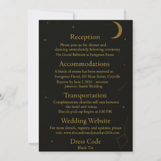 Invitación Gabinete de Boda Celestial Elegante Negro y Oro