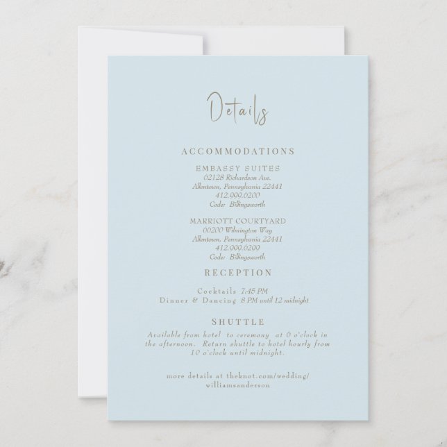 Invitación Gabinete de detalles del Boda azul cielo (Anverso)