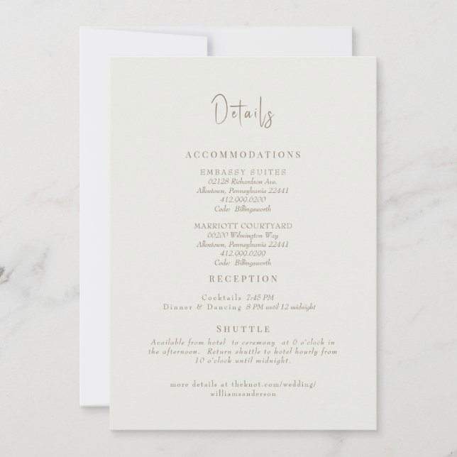 Invitación Gabinete de detalles del Boda de crema (Anverso)